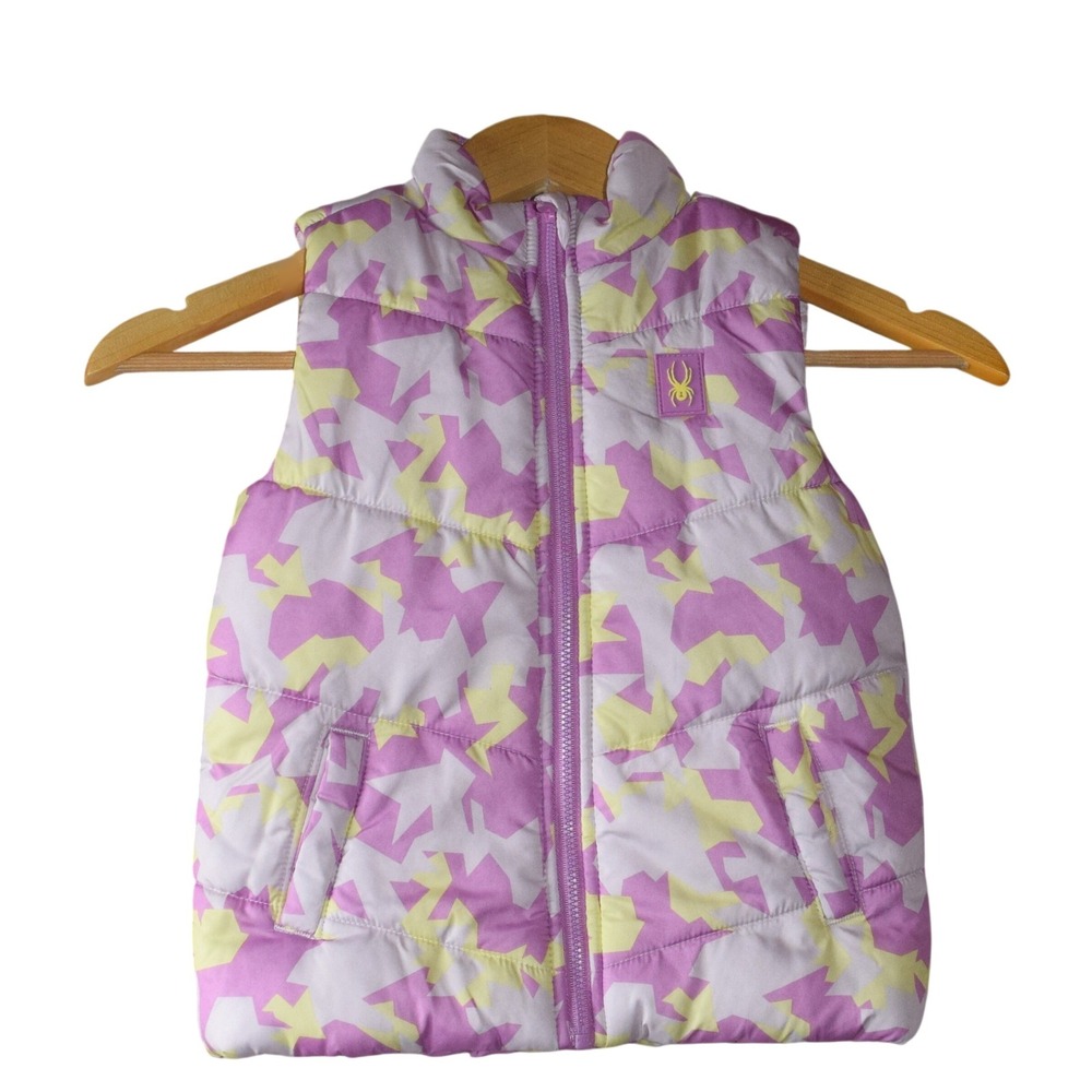 Spyder Puffer Vest Kids 4T Purple Yellow Excellent Geometric Quilted Zip Up